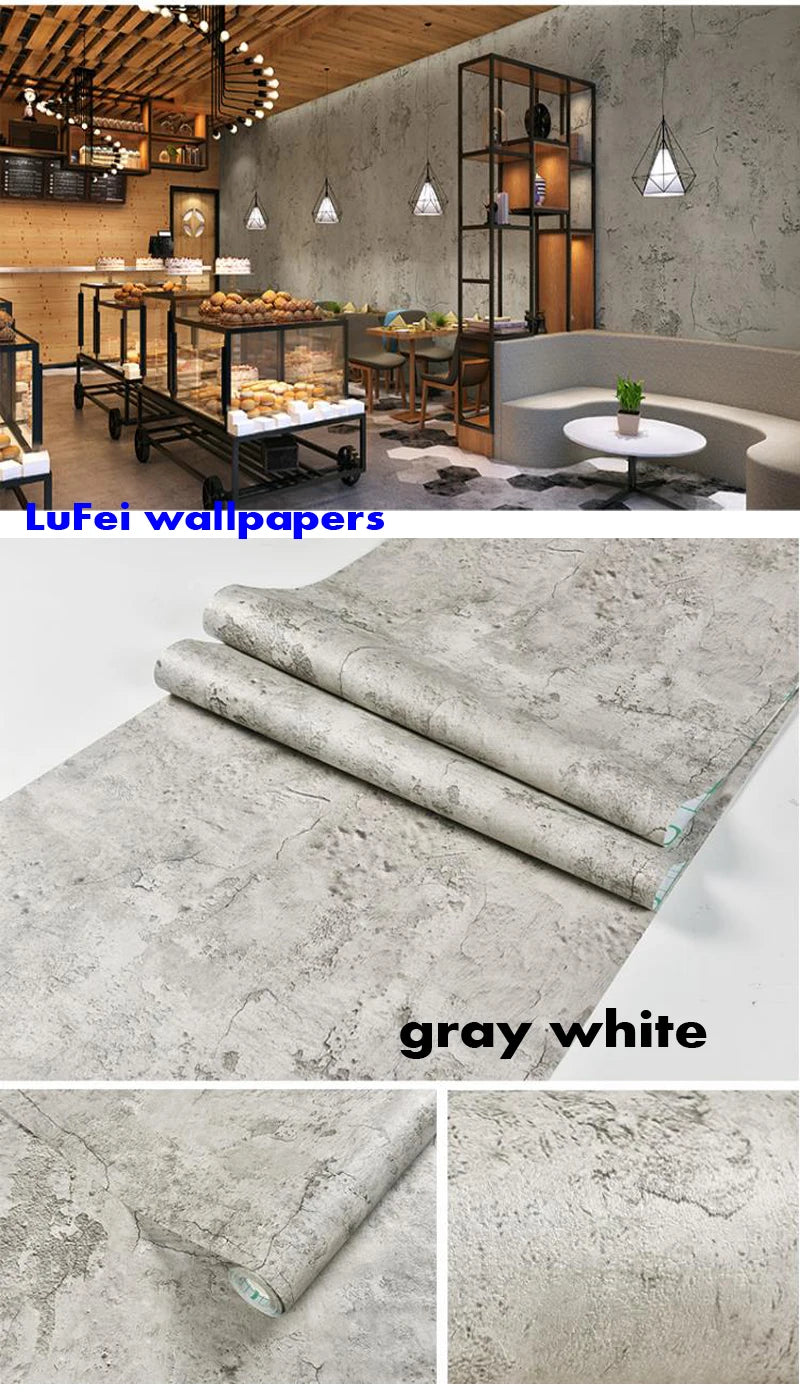 PVC Retro Cement Gray Waterproof Self-adhesive Wallpaper Hotel Cafe Library Living Room Bedroom Wall Renovation Vinyl Stickers