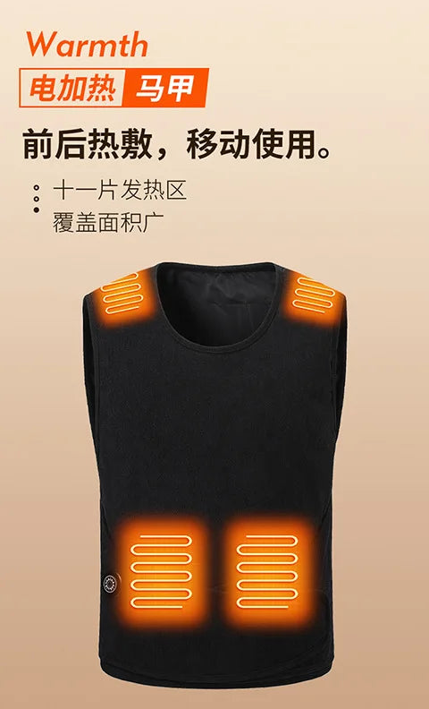 Áo Ghi Lê Sưởi Ấm 11 Vùng, Sạc USB Cho Nam Nữ