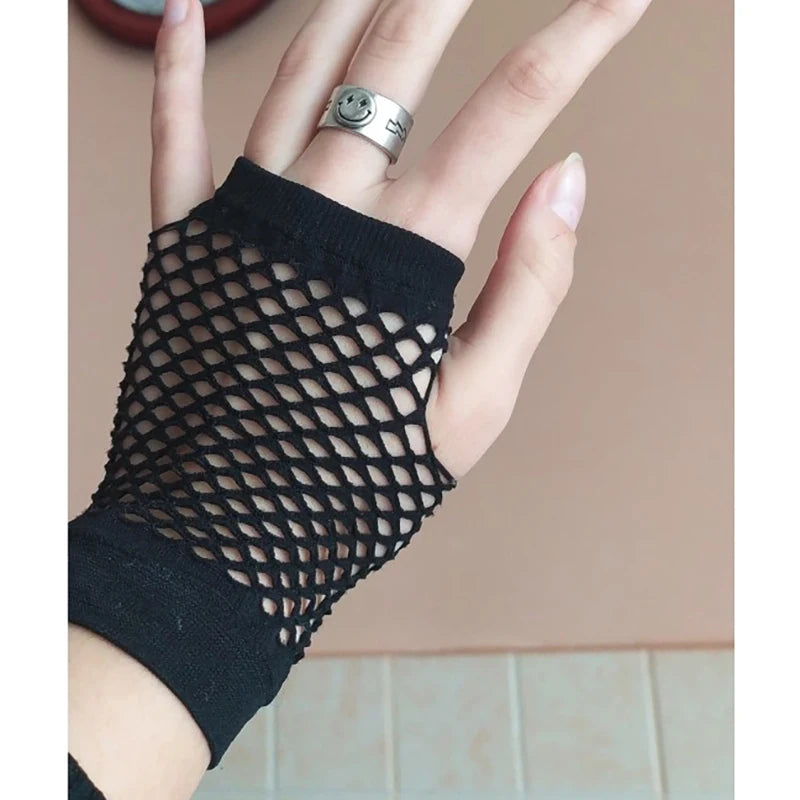 New Black Womens Short Fishnet Net Gloves Fingerless Mesh Gloves Punk Rock Fancy Night Club Party Sexy Beautiful Gloves - Daisan Mart