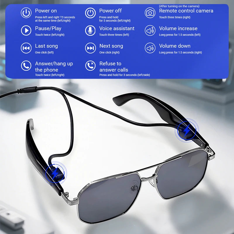 LIGE Ai Smart Bluetooth Glasses 100+Languages ​​Translation Real-time Q&amp;A BT5.4 Music UV Protection Smart Sunglasses for Men Women