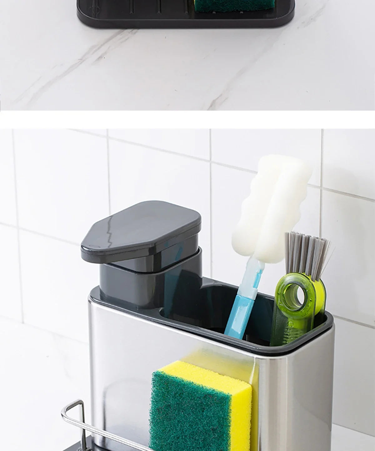 3-in-1 Stainless Steel Dishwashing Liquid Rack, Compact and Convenient for the Kitchen