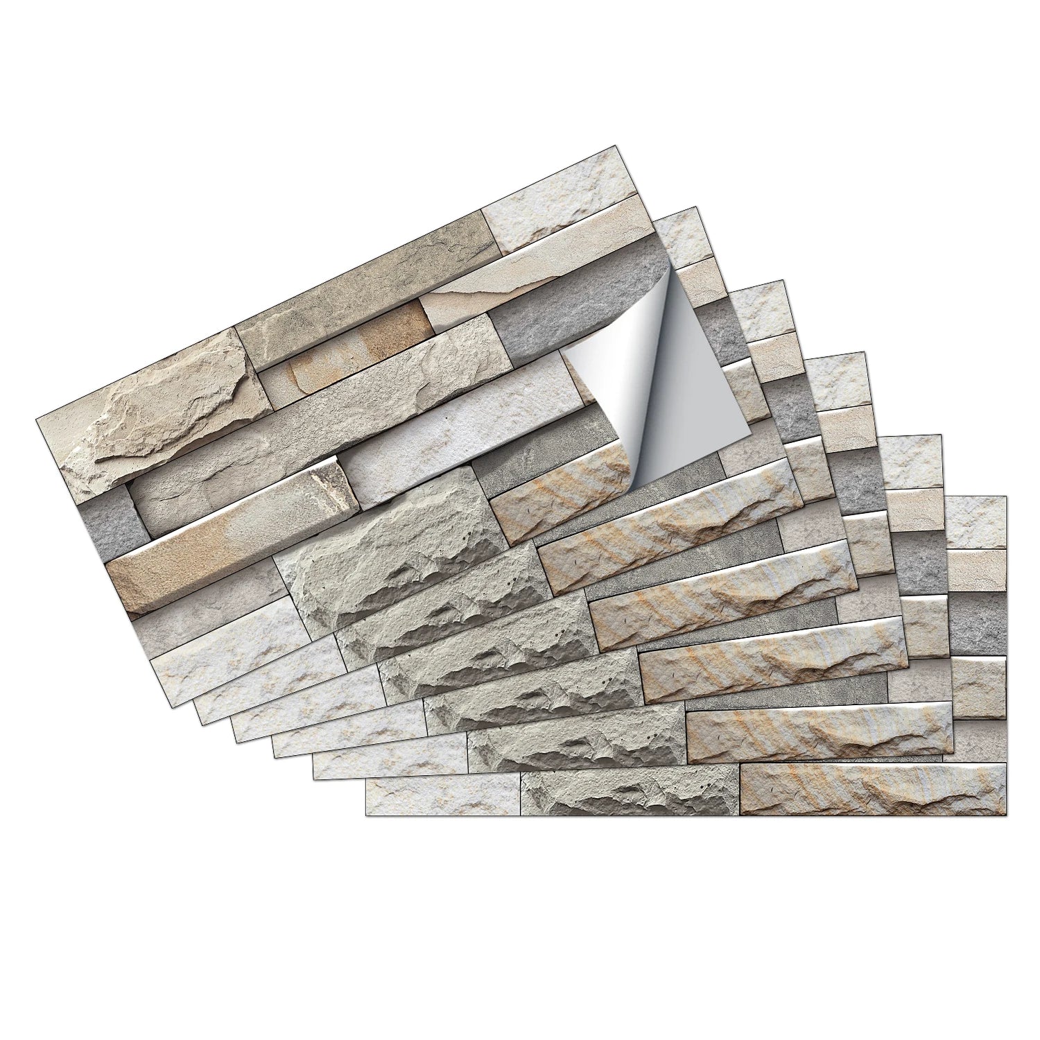 6Pcs 3D Self-Adhesive Wall Sticker 30x15cm Oil Proof Waterproof Brick Stone Imitation Brick Tile Stone Particle Wallpaper Decals
