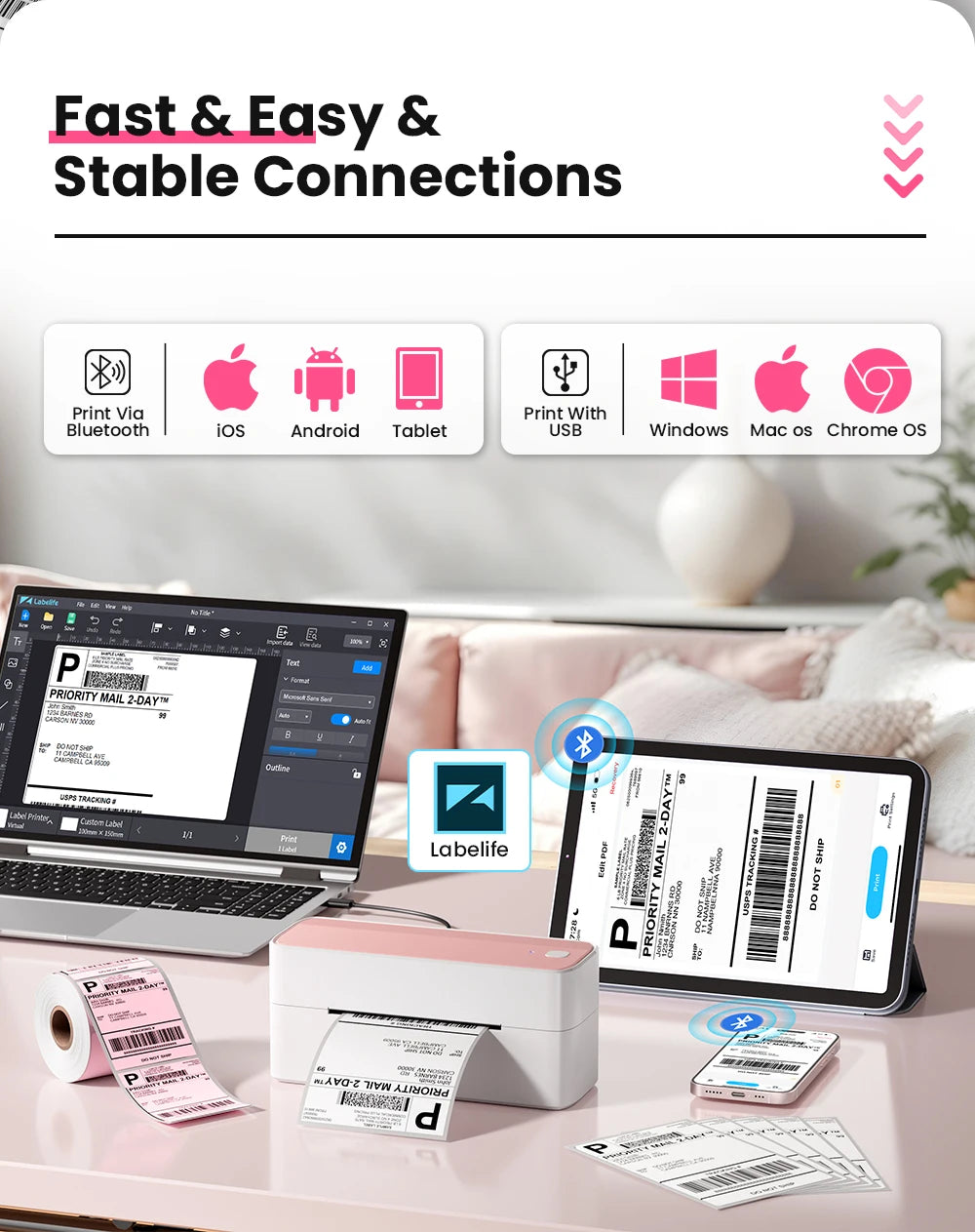 Phomemo 241 Bluetooth Thermal Label Printer Wireless Small Shipping Label Printer 4X6 Compatible with iPhone Android Mac Window - Daisan Mart
