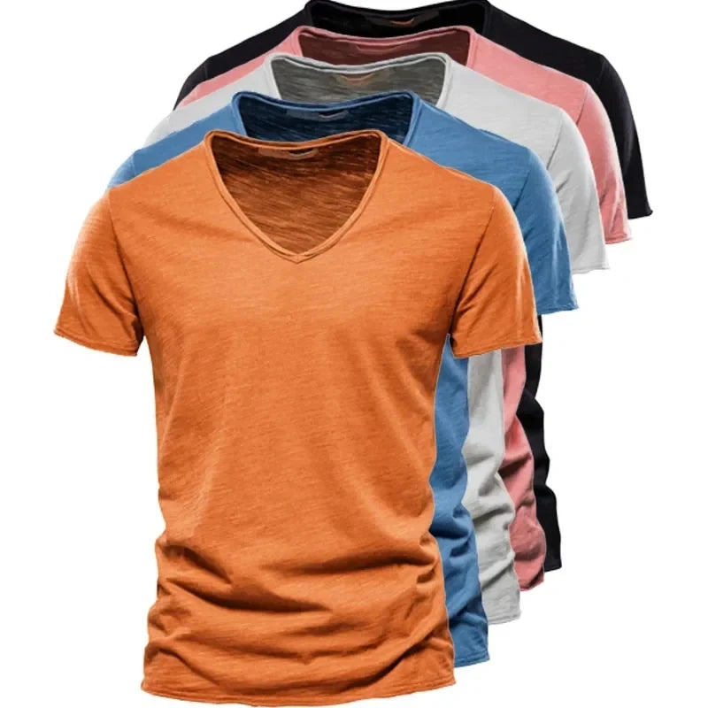 Men's Slim Cotton V-neck Gym T-Shirt