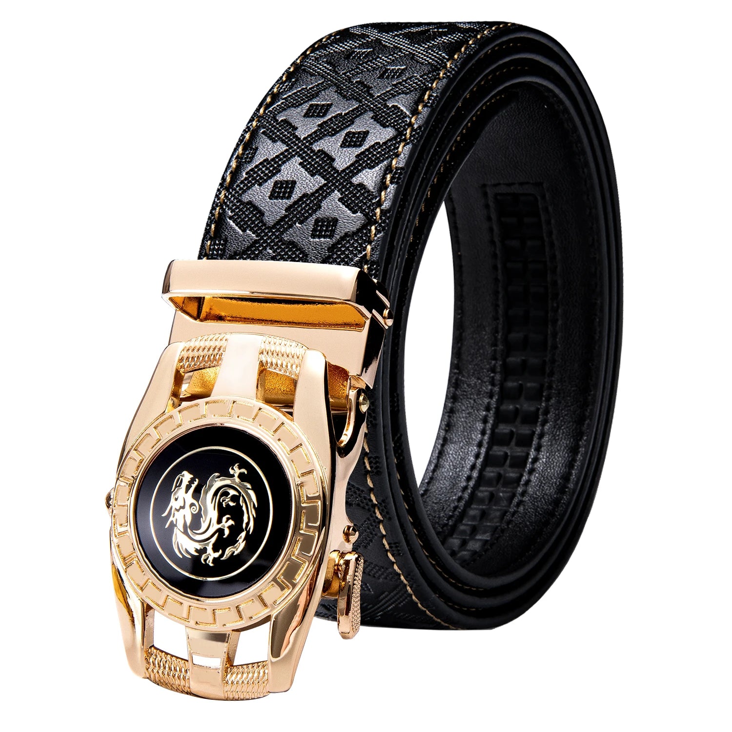 High quality black cowhide men's belt with automatic buckle 130cm