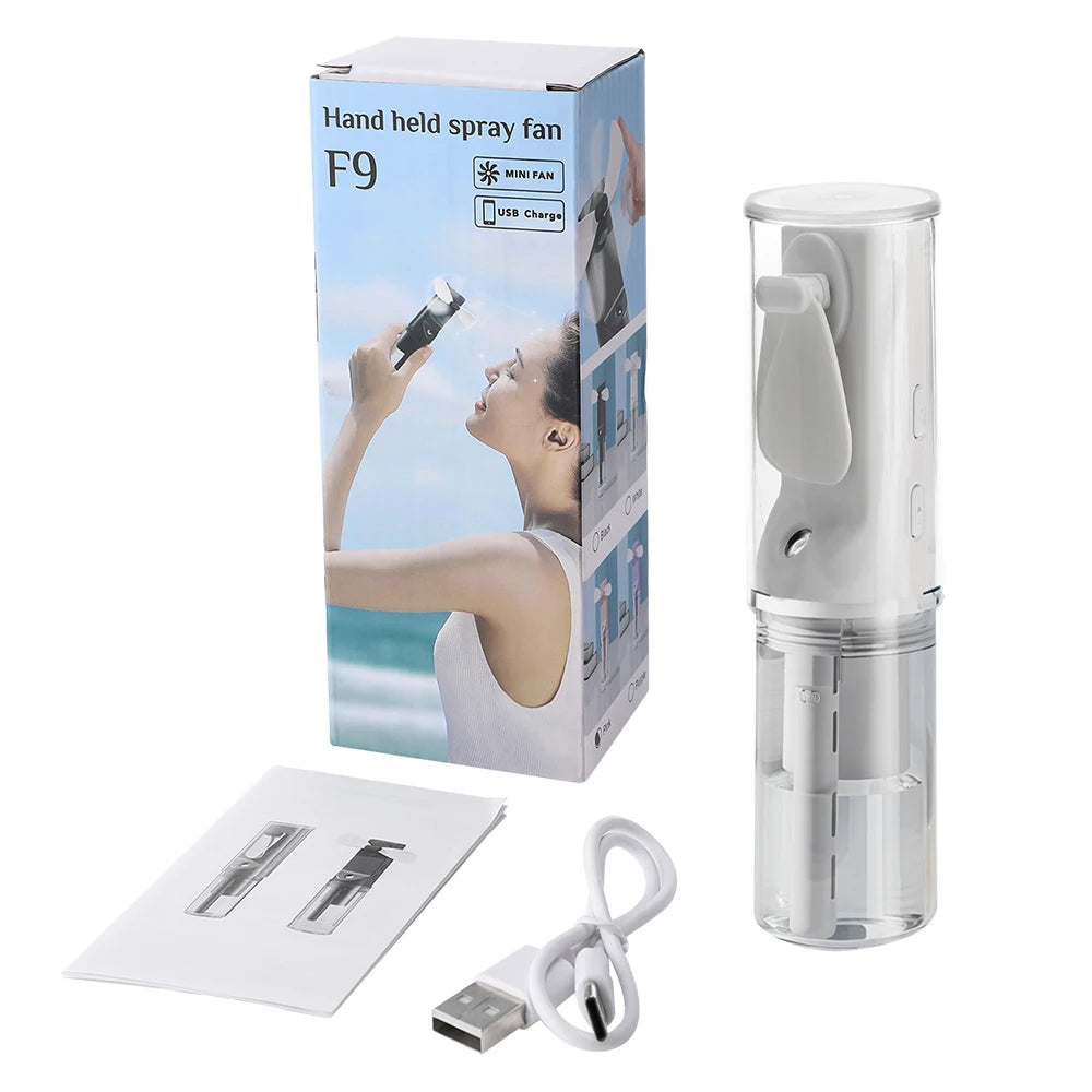 Portable Humidifier Fan Mini Handheld Mist Fan Rechargeable Small Water Spray Hand Fan Mini Face Steamer Fan Summer Cooling Fan
