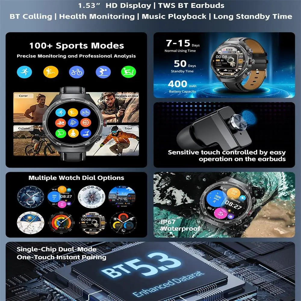 Đồng Hồ Thông Minh TWS 2in1 Chống Nước IP67 Bluetooth