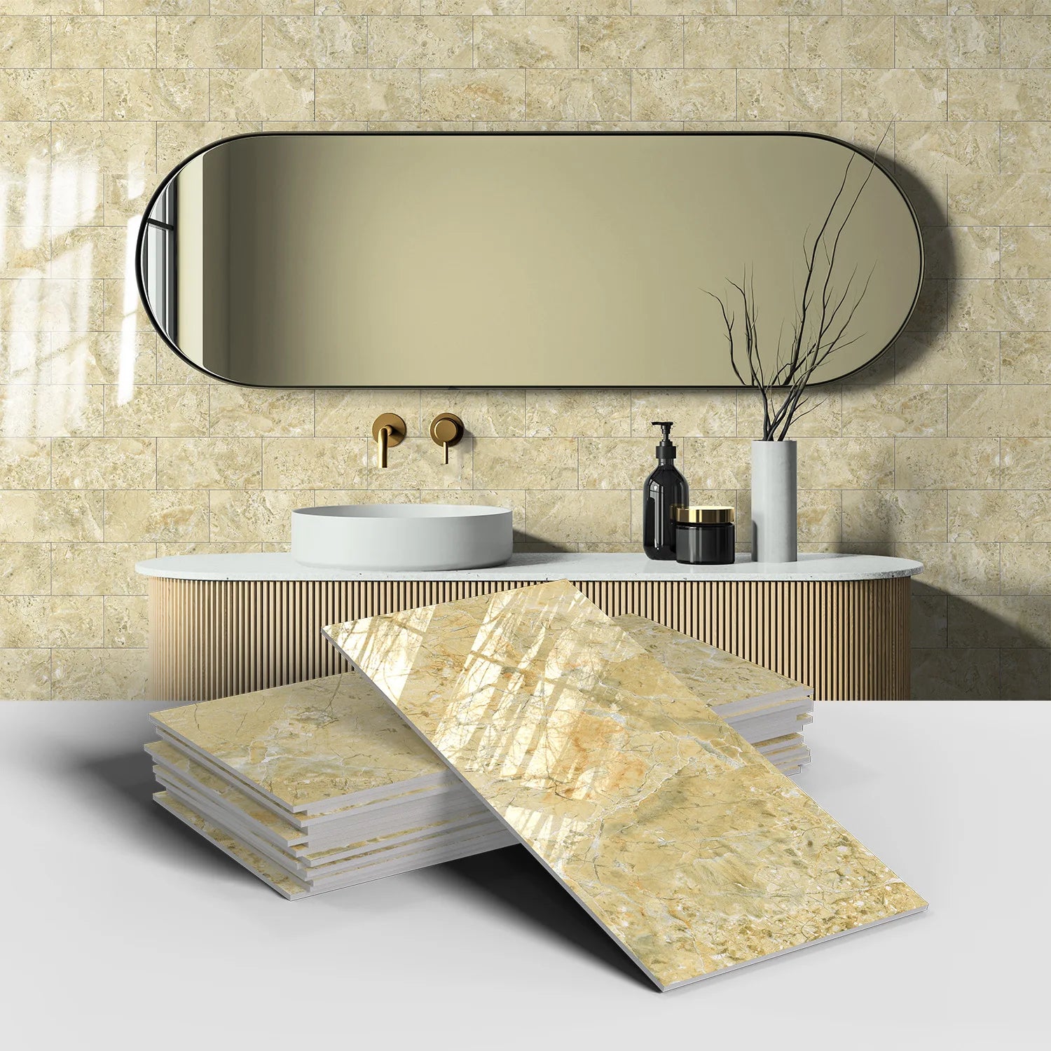 Set of 16 Waterproof Stone Pattern Foam Wall Stickers for Kitchen