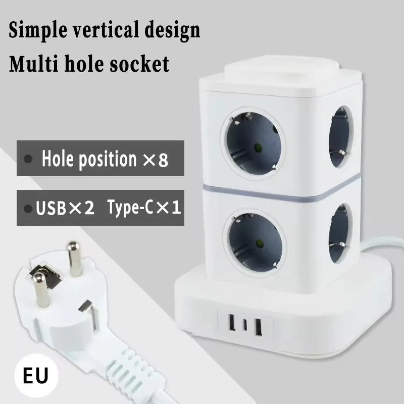 Ổ Cắm Tháp Đa Năng EU Có USB & Bảo Vệ Chống Sét