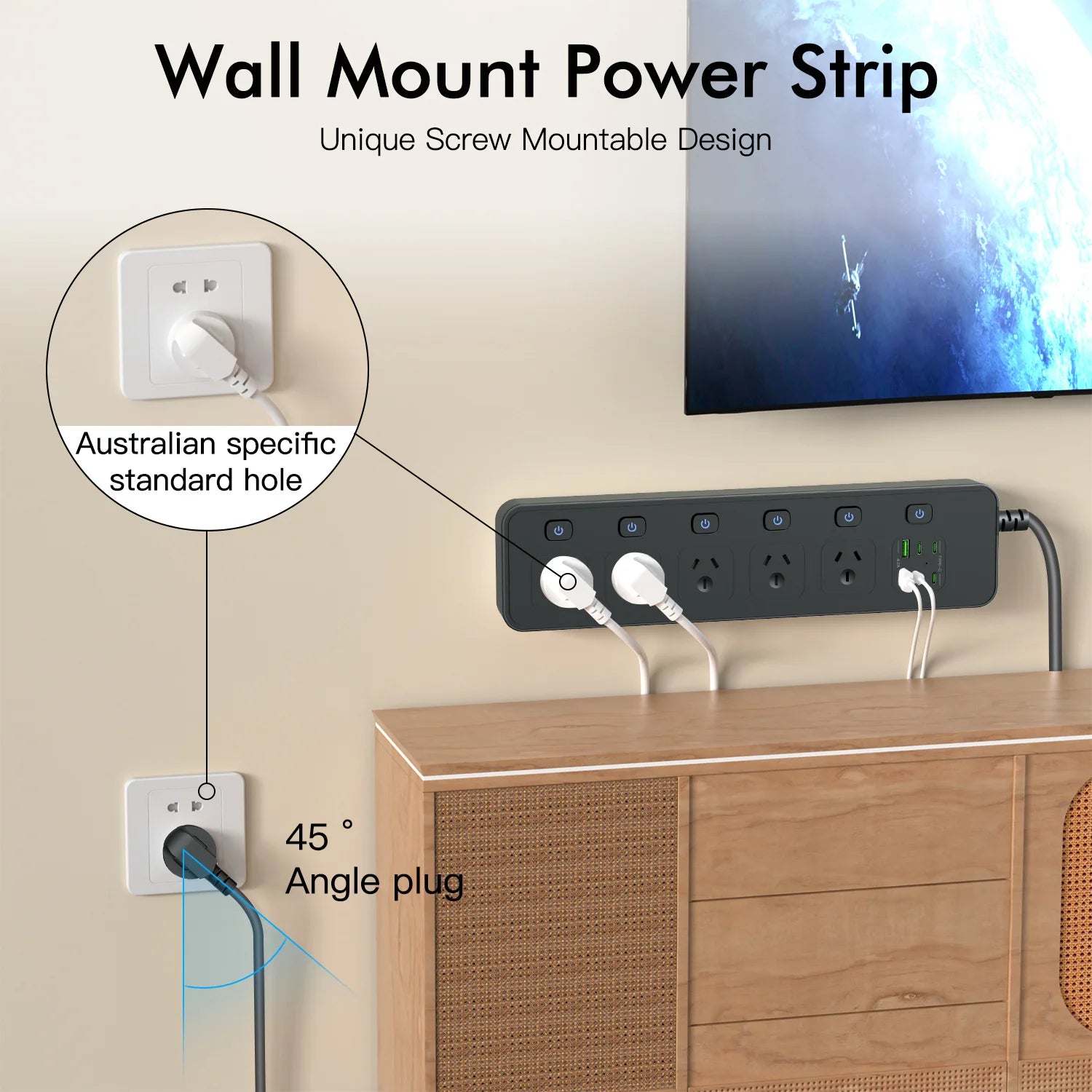 Ổ Điện Đa Năng AU 5 Cổng USB-C 3000W Có Công Tắc