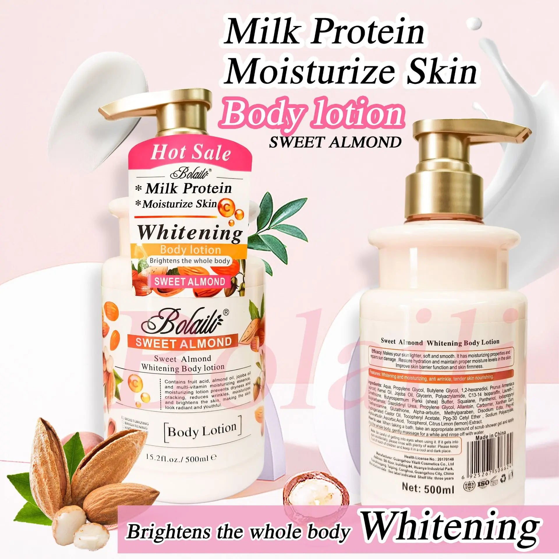 500ml Almond Whitening Body Lotion &amp; Scrub Body Wash Exfoliating Moisturizing Whitening Skin Lightening Increase Skin Radiance