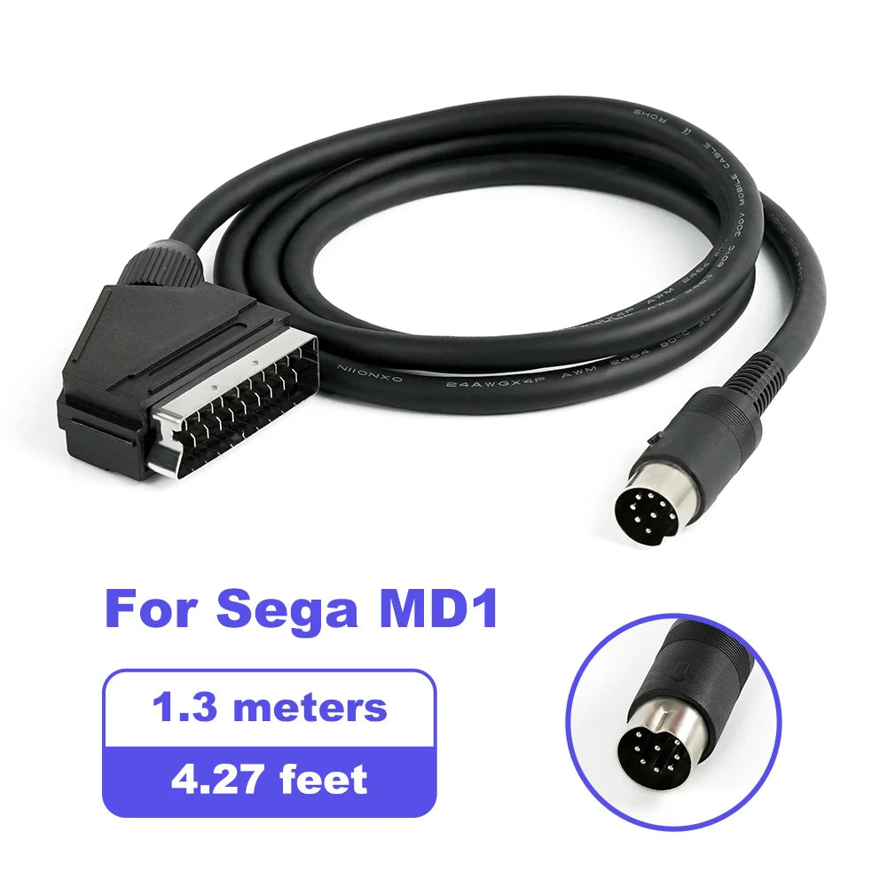 Cáp RGB SCART 1.3m Cho Console Game Cổ Điển Retro