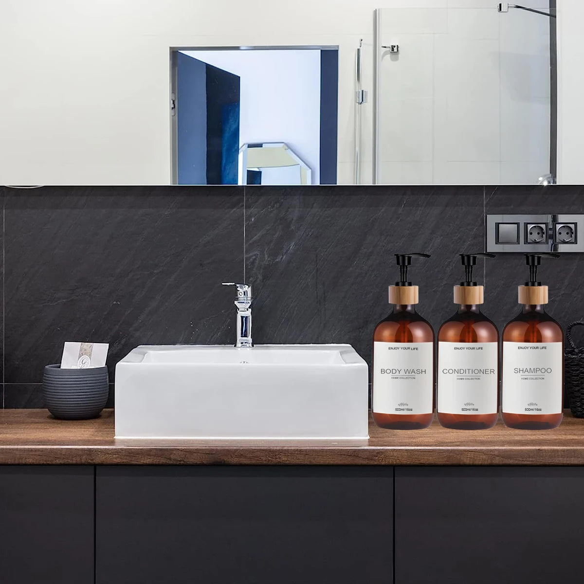 500ml Shampoo and Conditioner Bottles Dispenser 3 Pack Soap Shampoo Dispenser Bottles with Pump Conditioner Shower Container