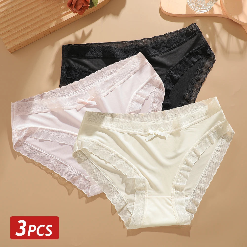 3 Pieces Women's Underwear, Thin, Cool, Sexy, Summer, Cold Silk