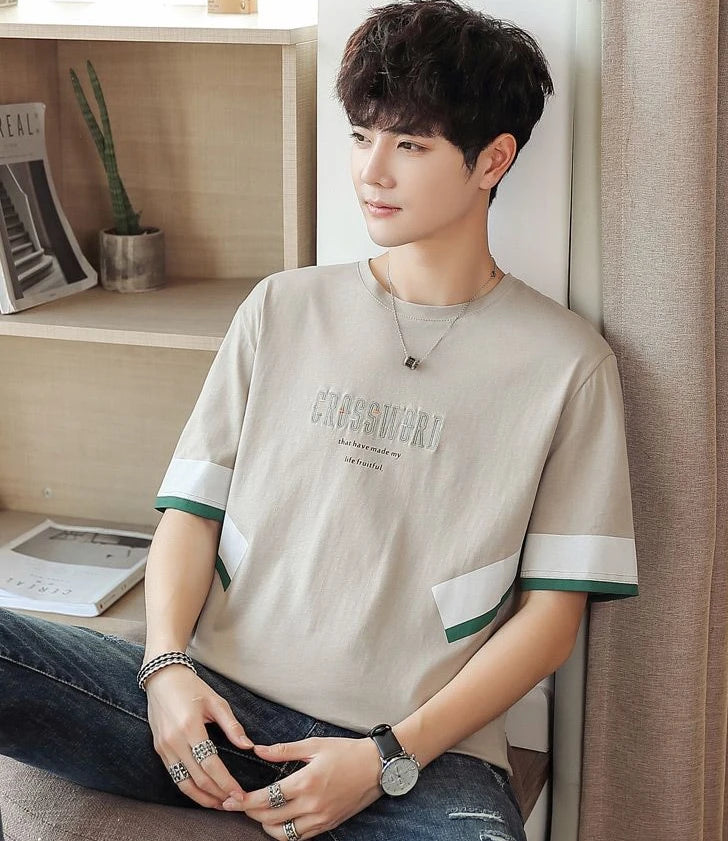 Men's Quick Dry Vintage Letter Korean Style T-Shirt