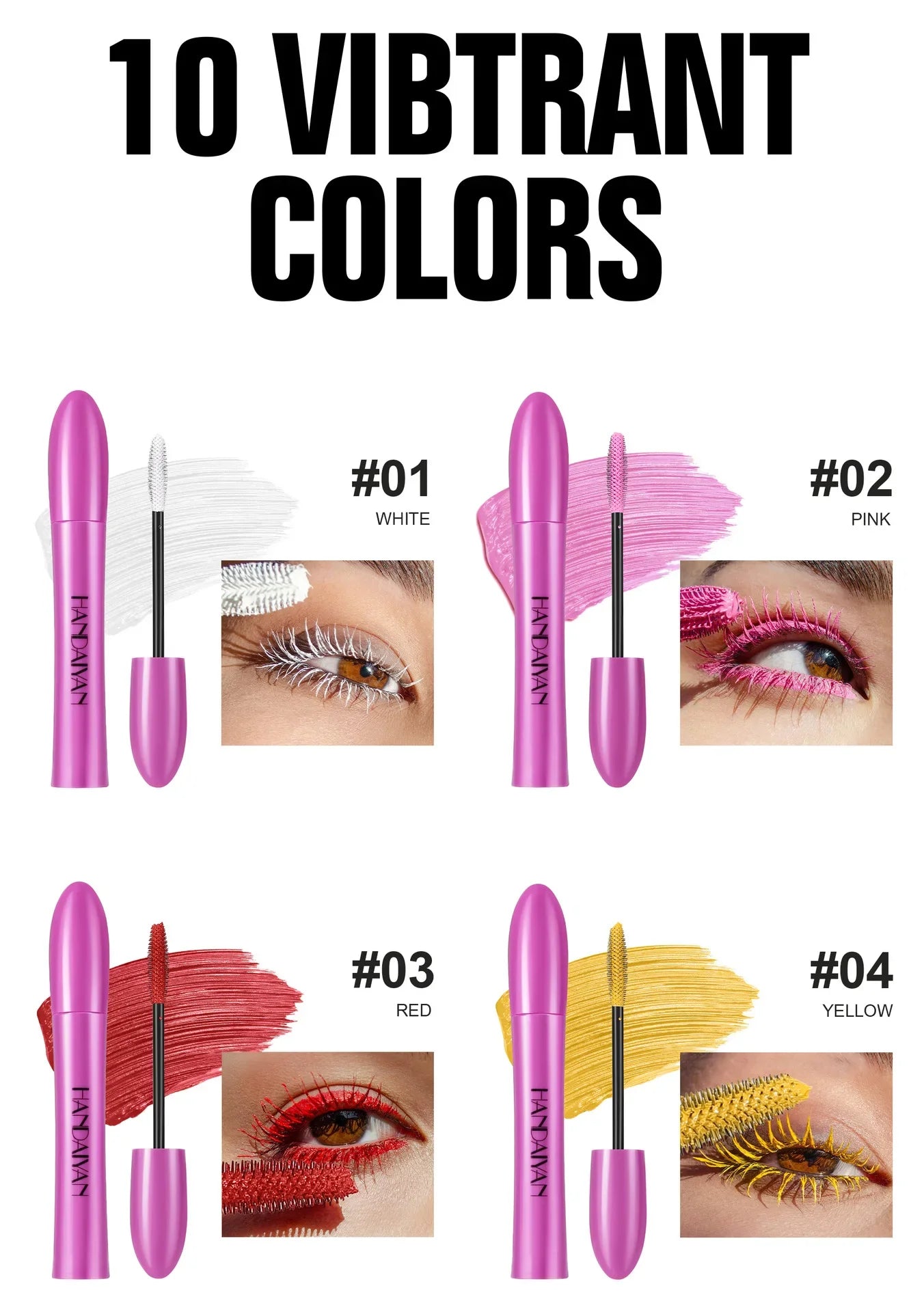 Waterproof, Thick, Long-Lasting Multi-Color Mascara 10 Colors