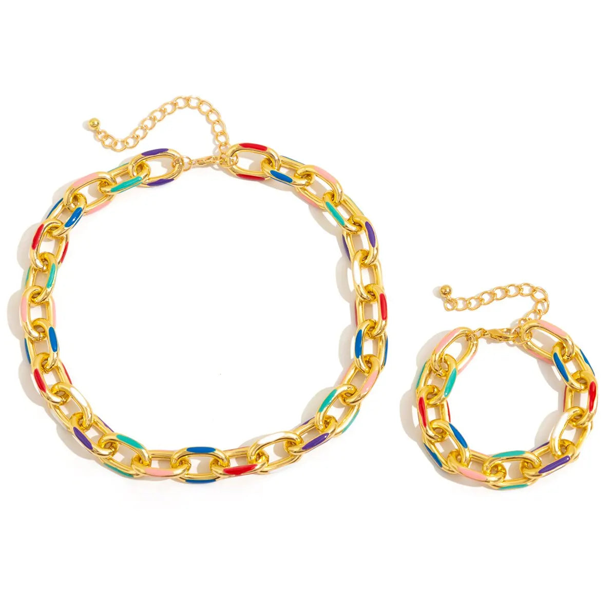 2Pcs/Set Colorful Bohemian Fashion Choker Necklace Bracelet Jewelry Set Classic Cross Chain Accessories for Women Gift Party - Daisan Mart