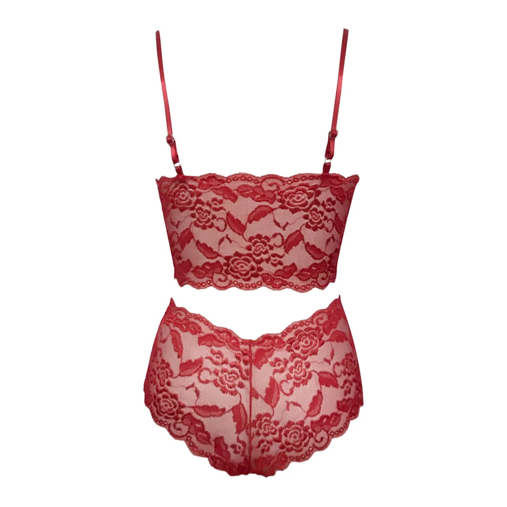 Sexy Women Lingerie Set Thin Lace Flower Printed Underwear Suit Female Adjustable Shoulder Strap Triangle Cup Bralettle