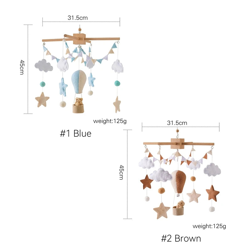 Wooden Pinwheel for Baby's Crib - Hot Air Balloon Stuffed Animal