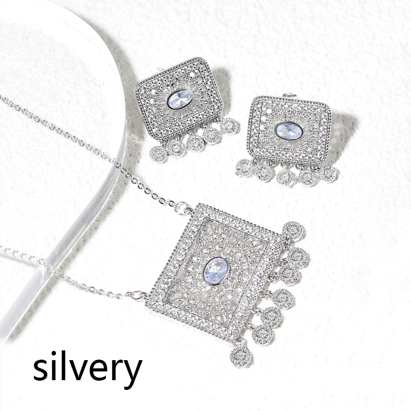 Gold Plated Boho Jewelry Set Necklace &amp; Earrings