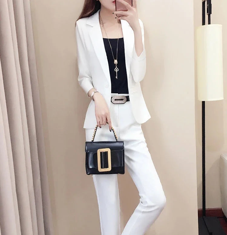 Office Outfit Professional White Wear To Work Trouser Suit Two Piece Set Pants for Women Womens 2 Pant Sets Black Blazer and Xxl - Daisan Mart