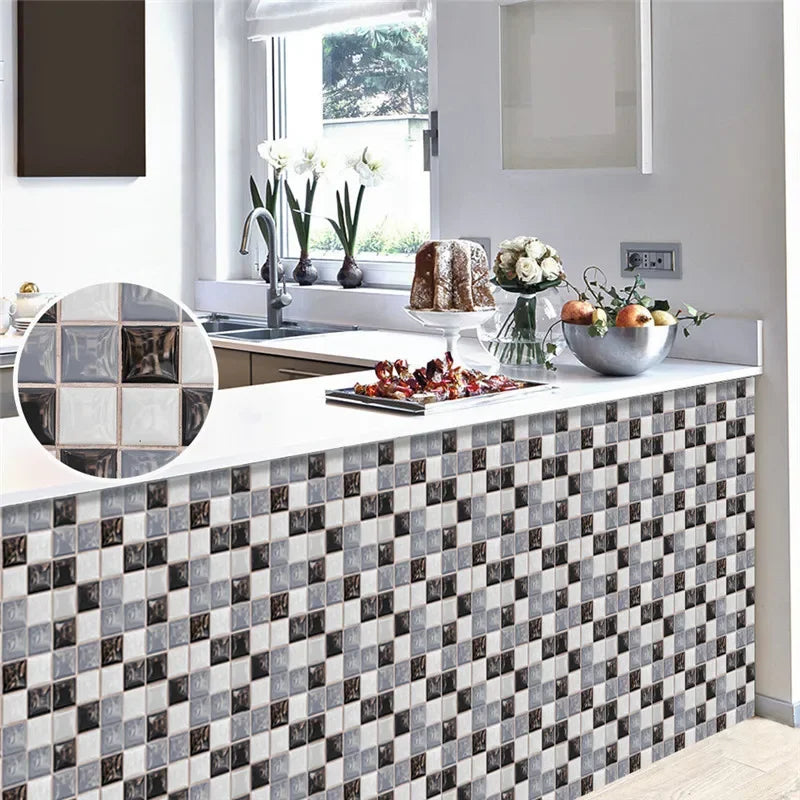 10pcs/set Marble Mosaic Tiles Wall Sticker Transfers Flat Covers for Kitchen Bathroom Stitching Stickers Self-adhesive Removable
