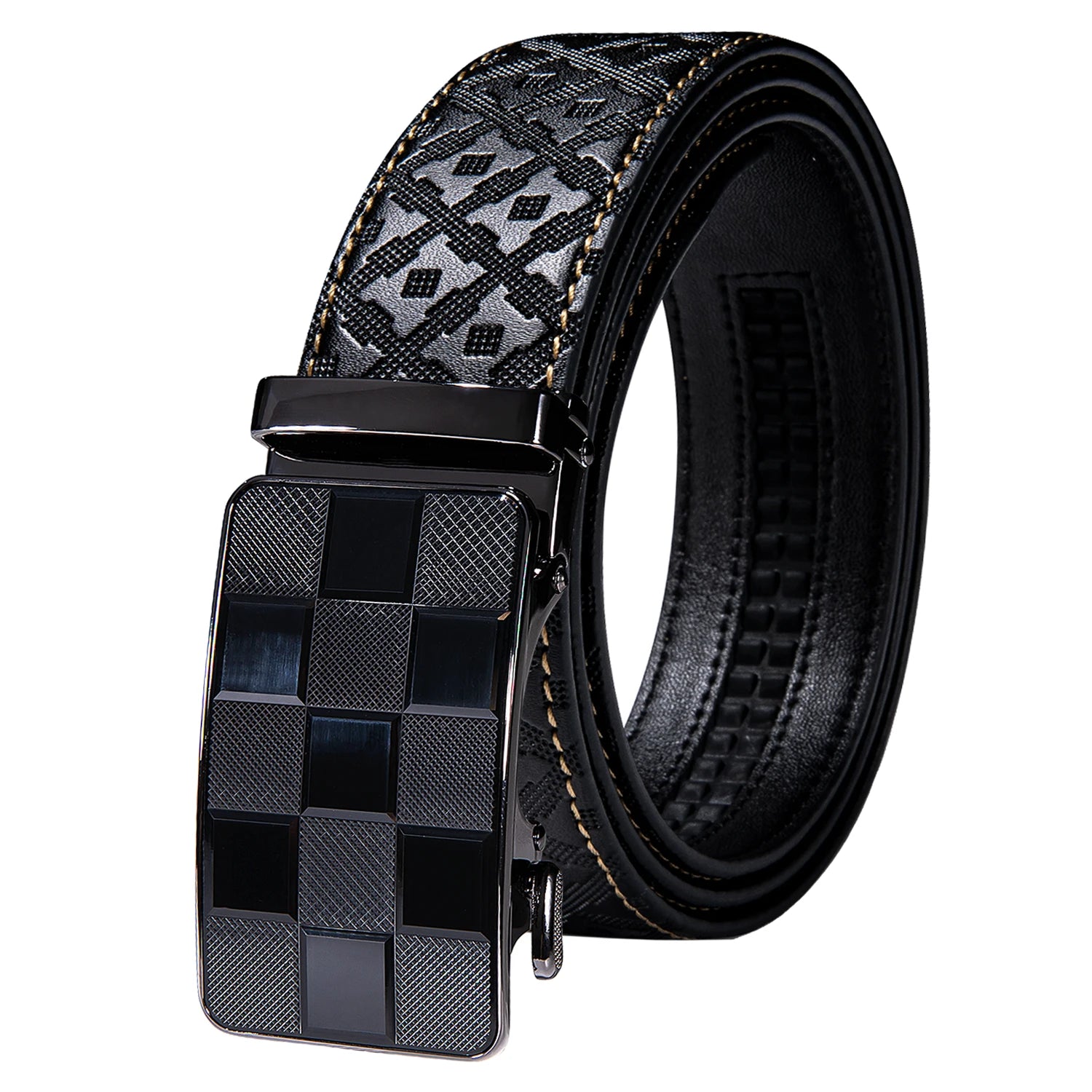 High quality black cowhide men's belt with automatic buckle 130cm