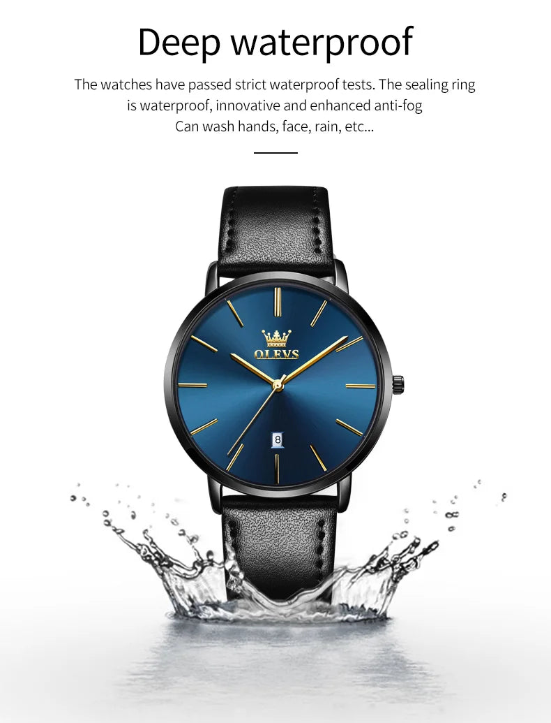 Đồng hồ nam OLEVS siêu mỏng 6.5mm dây da thời trang
