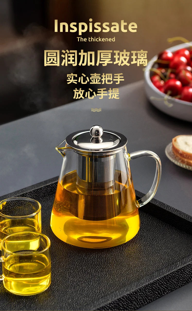 HMLOVE Heat Resistant Glass Teapot With Stainless Steel Tea Strainer Infuser Flower Kettle Kung Fu Teawear Set Puer Oolong Pot