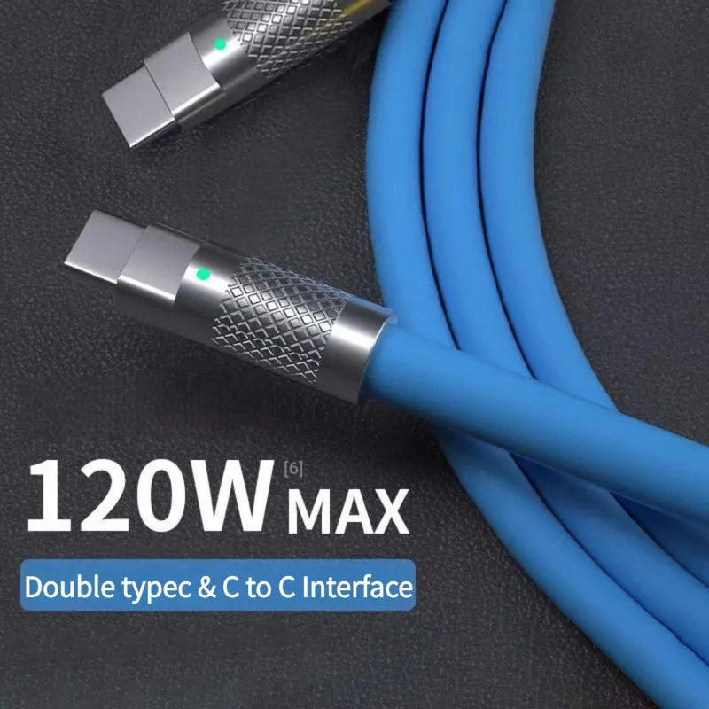 120W Type C Silicone Super Durable Fast Charging Cable 1-2m