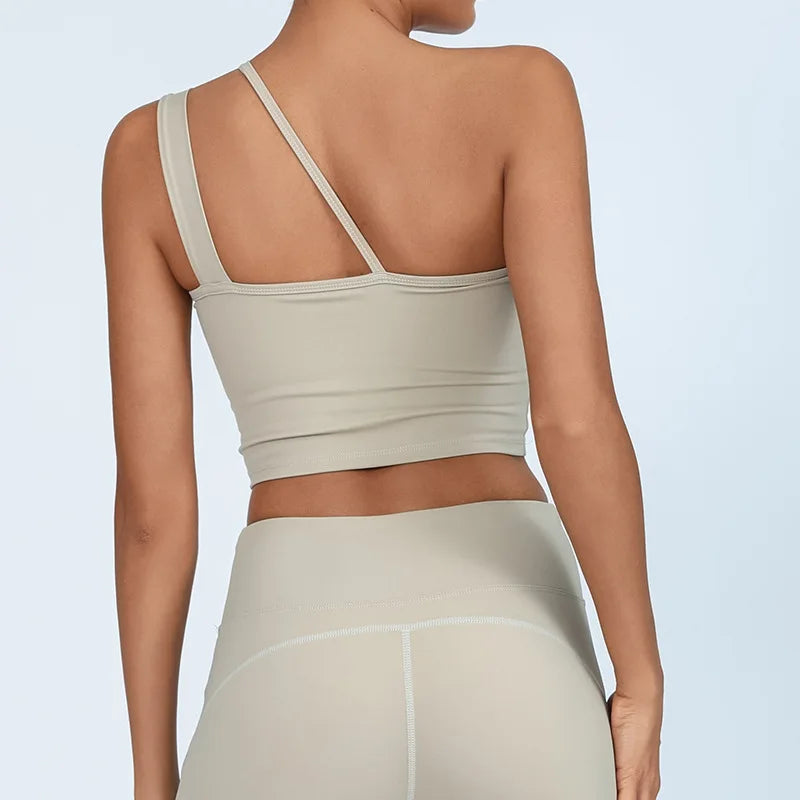 Yoga Tank Top with Built-in Bra Asymmetric Single Shoulder Quick-Dry Breathable High Elasticity Workout Gym Fitness Clothes - Daisan Mart