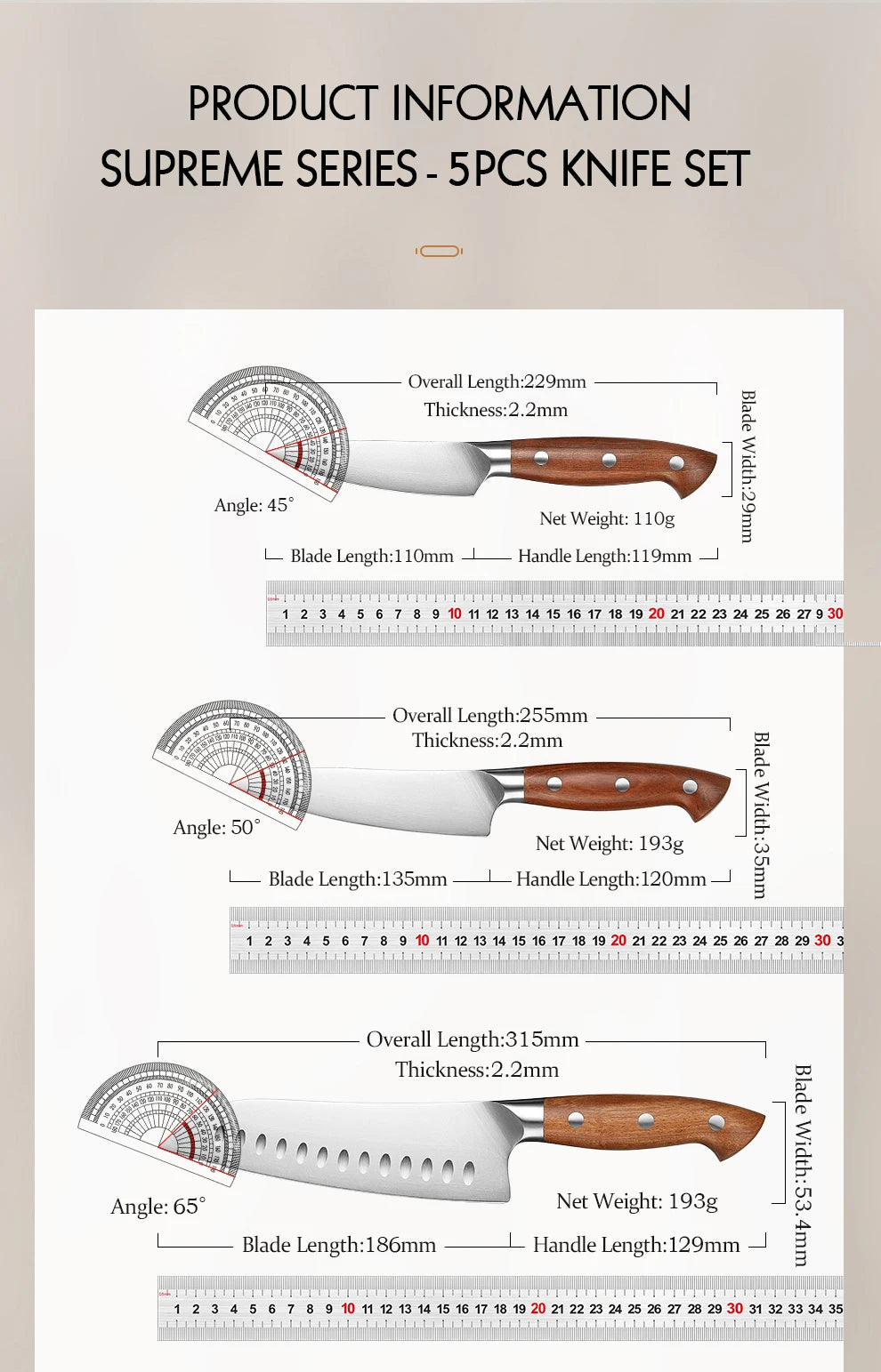 HEZHEN Kitchen Knife Set 1.4116 Steel Red Wood Handle