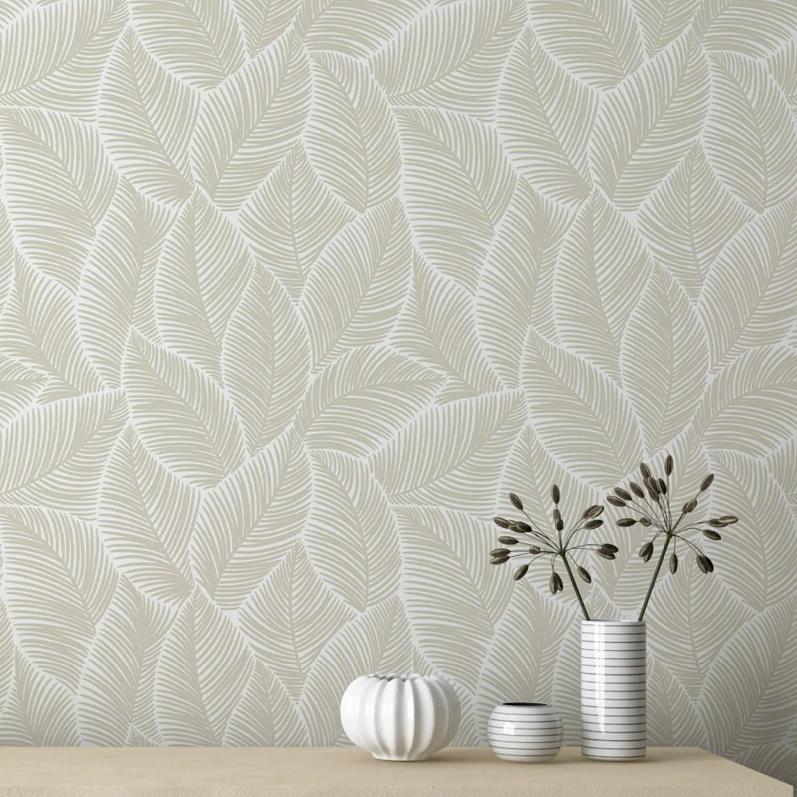 Abstract Gray Leaves Wallpaper Peel and Stick, Restore Style Tropical Palm Leaf Wallpaer,Traditional Or Self-adhesive Papers