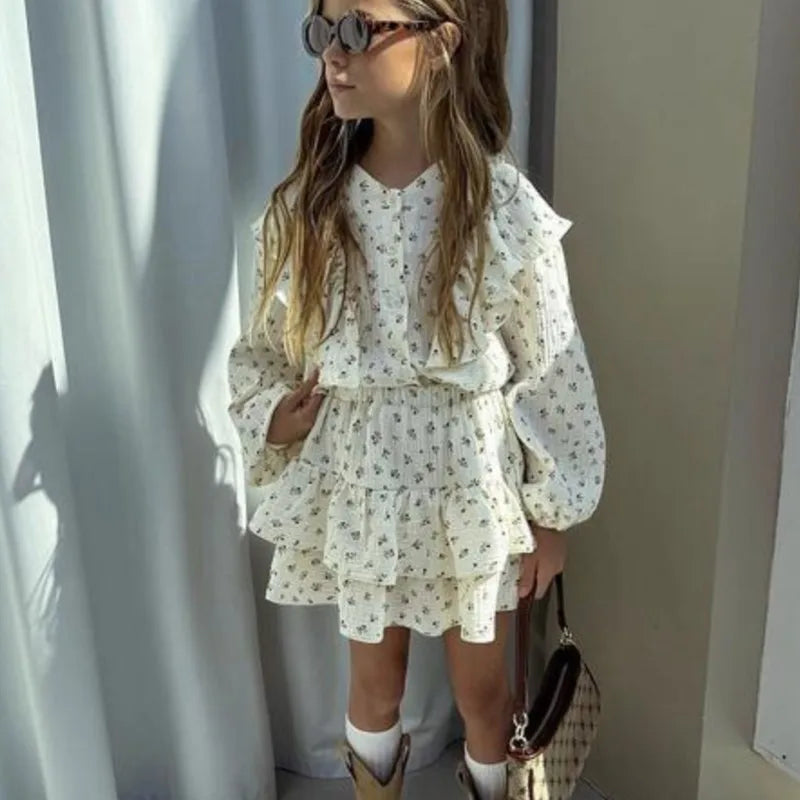 Baby Girl Floral Outfits 2-Piece Layered Top &amp; Skirt 2-7 Years Old