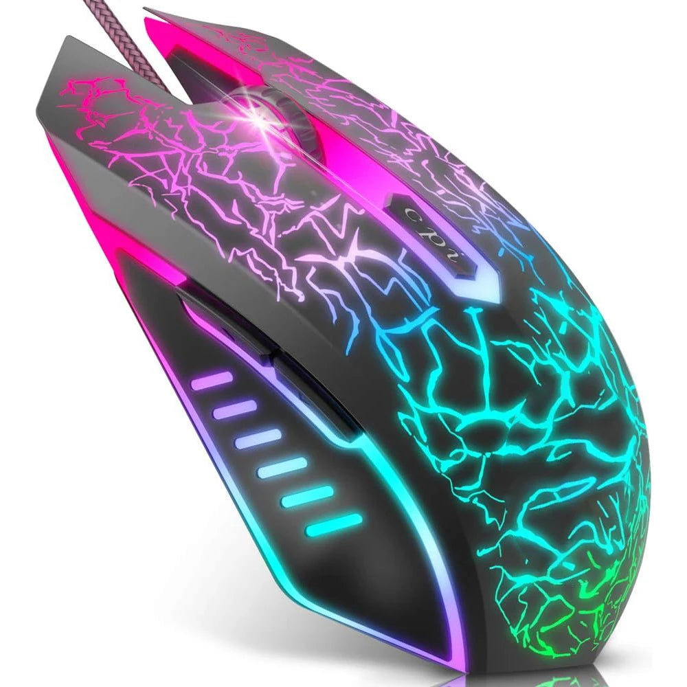 Gaming Wired Mouse Ergonomic Laptop PC Optical Computer Mice with Backlit 6 Buttons DPI Up to 3600 for Windows 7/8/10/XP Vista