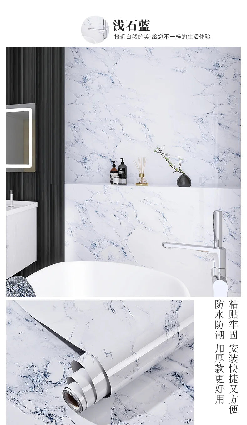 60cm Marble Vinyl Film Self Adhesive Wallpaper Bathroom Kitchen Cupboard Countertops Contact Paper PVC Waterproof Wall Stickers