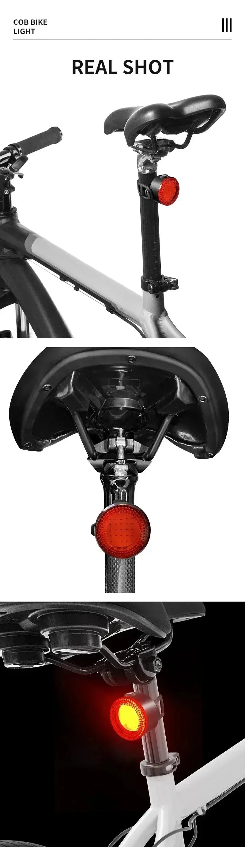 BUCKLOS COB LED Bicycle Light Waterproof USB Rechargeable 1100mAh