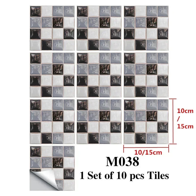 10pcs/set Marble Mosaic Tiles Wall Sticker Transfers Flat Covers for Kitchen Bathroom Stitching Stickers Self-adhesive Removable