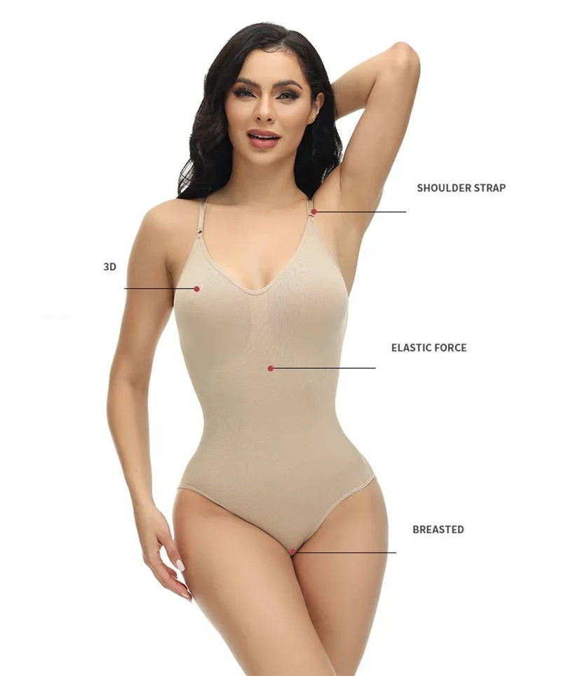 Compression Bodysuit V-neck Slim Straps Ultra-thin Open Back