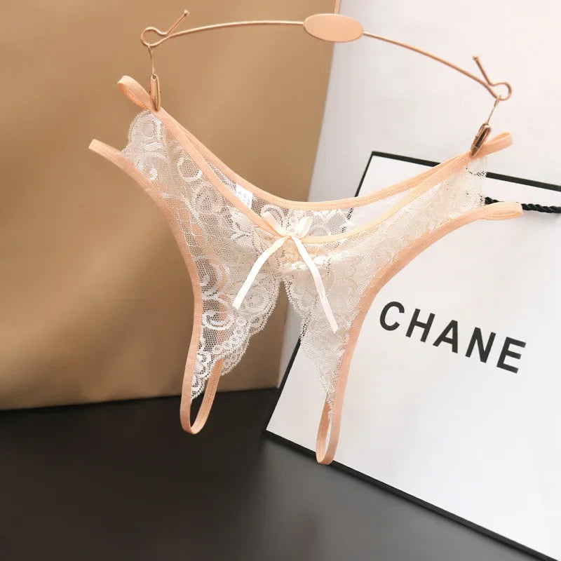 Women's Panties Opening Crotch Transparent G-strings Thongs Sexy Lingeries Low Waist Bowknot Underwear Ladies Womens Lace Pantys