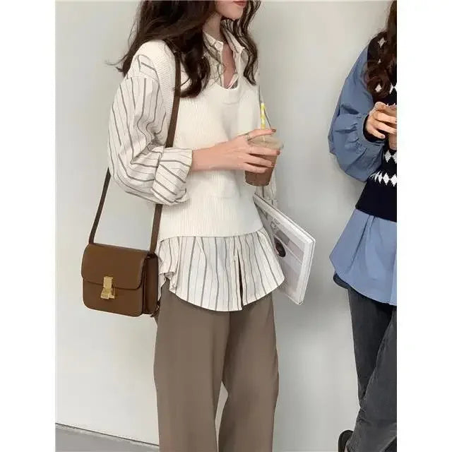 Women Shirt Blouse Vertical Stripe Shirt Women's Long Sleeve Spring and Autumn Loose Shirt Women's Top Blusas Mujer