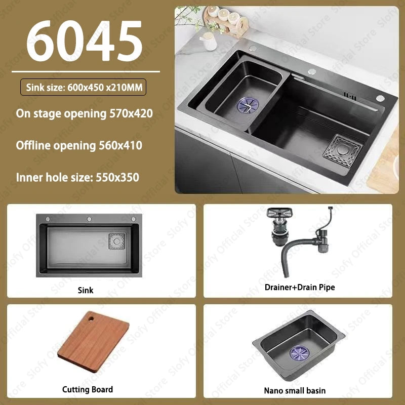 Multifunctional Kitchen Sink Large Capacity Single Bowl Stainless Steel Sink Vegetable Workstation With Faucet Drain Accessories - Daisan Mart
