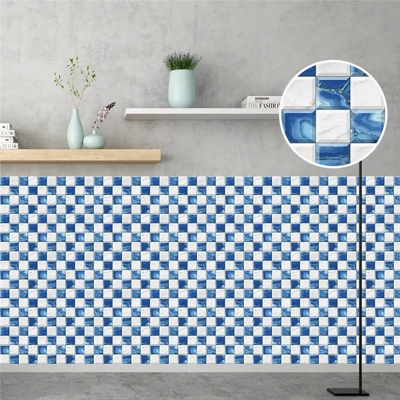 10pcs/set Marble Mosaic Tiles Wall Sticker Transfers Flat Covers for Kitchen Bathroom Stitching Stickers Self-adhesive Removable