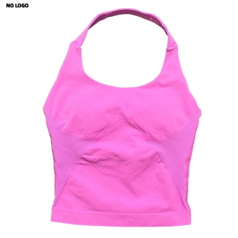 No Logo Women Halter Top Longline Strappy Tank Padded Yoga Clothing Fitness Running Activewear Gym Workout Tops - Daisan Mart