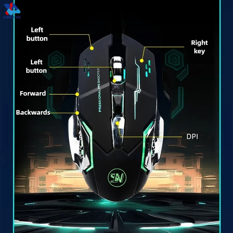 MINGCVIL Wireless Rechargeable Gaming Mouse with Color Changing LED Light