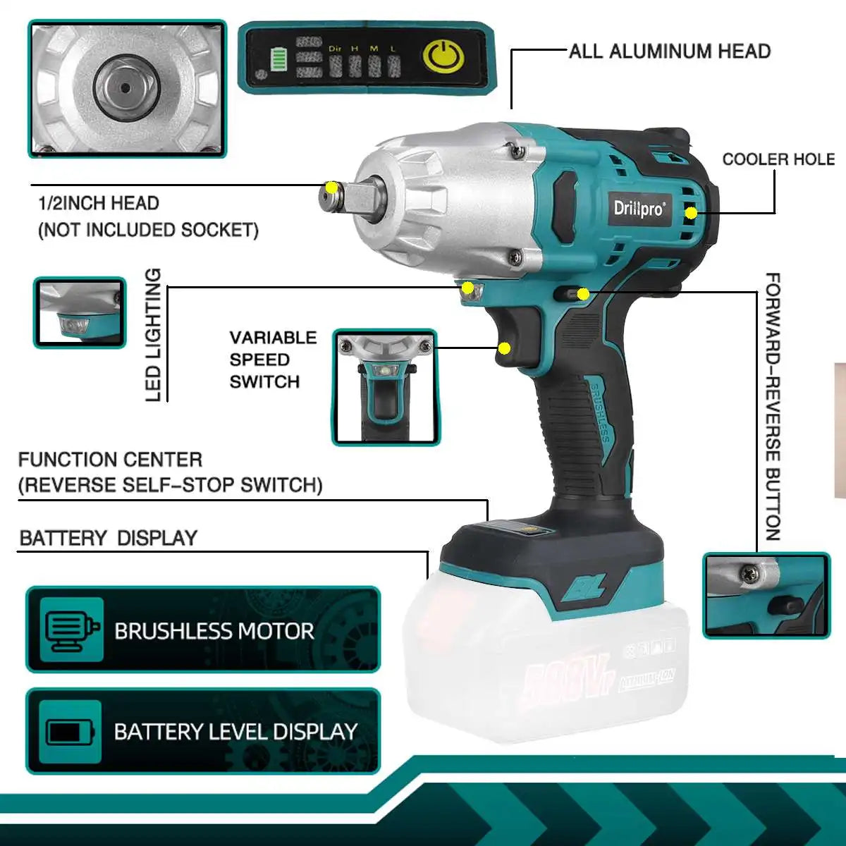 Máy vặn vít không chổi than Drillpro 2000N.M 18V - Daisan Mart
