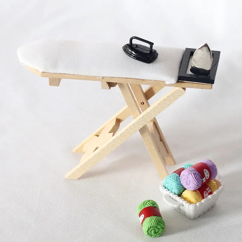 White Wood Handmade Mini Ironing Board Dollhouse Toy