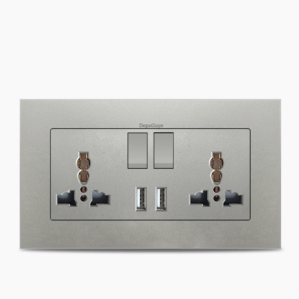 Universal 18W Type-C Plug Quick Charging Dual 3-pin Power Socket 220V,Wall electrical Socket with DC 5V 3.1A Type-c USB Charger