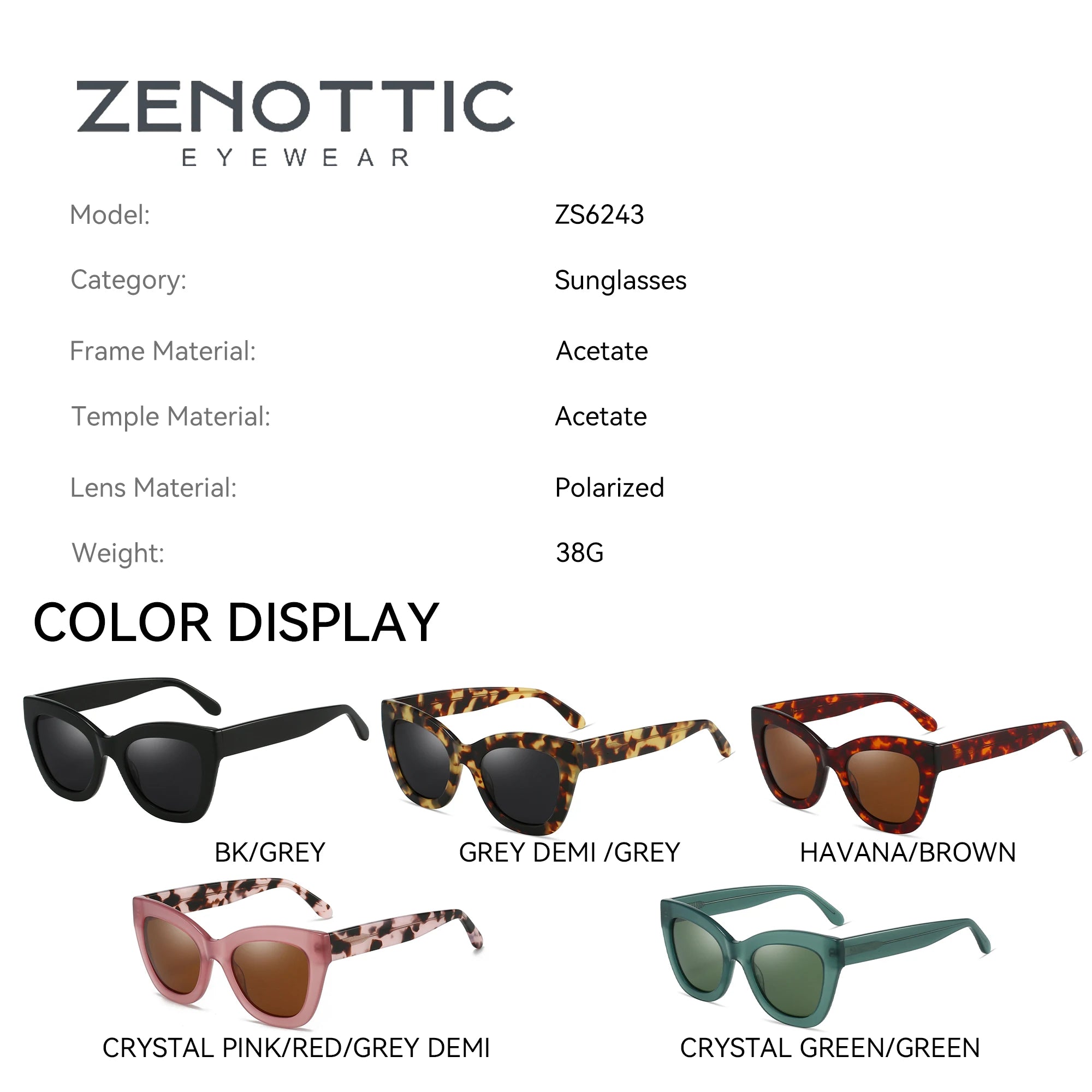 ZENOTTIC Handmade Acetate Polarized Sunglasses Fashion Square Shade UV400 Protection Sun Glasses for Women - Daisan Mart