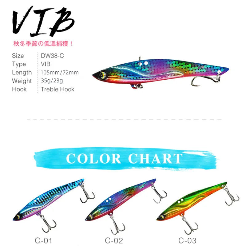 VIB Fishing Lures 35g 44g Sinking Vibration Blade Bait Spinner Spoon Jigging Lures Treble Hooks Bass Fishing Tackle